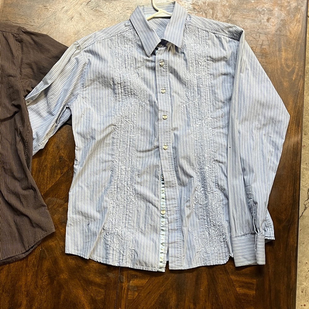 191 Unlimited button up dress shirts, both with stripes and designs embroidered - Picture 8 of 12